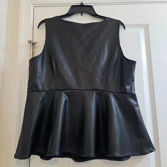 Torrid Peplum Faux Leather Tank Top - Deep Black - Picture 3 of 9